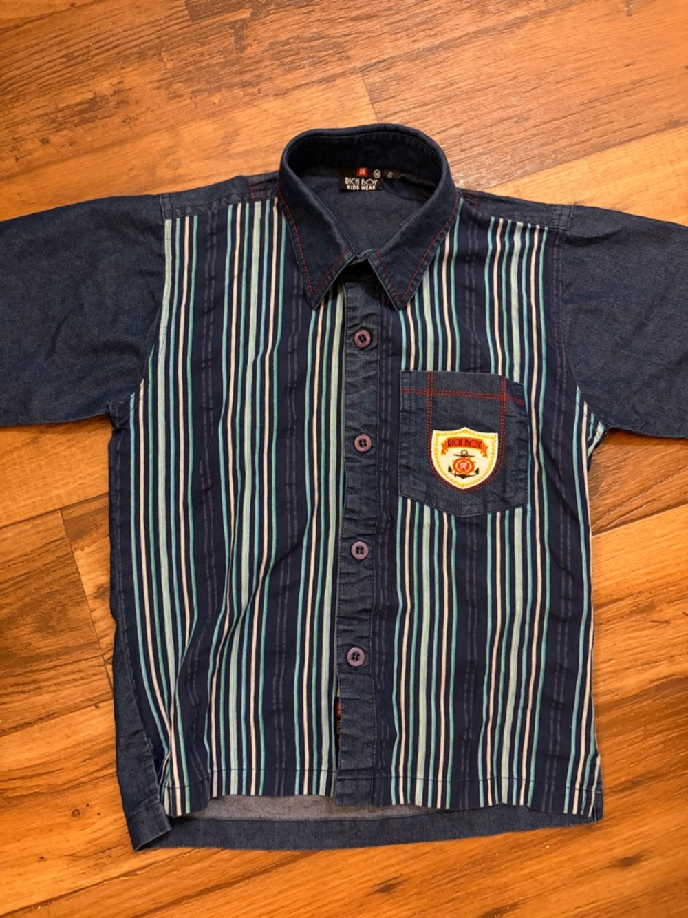 Rich Boy kids wear, Boys Navy Striped Short-Sleeve Button-Down Shirt